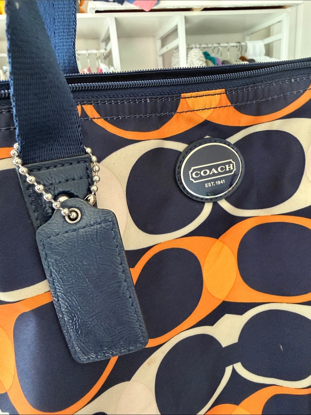 Coach Navy and Orange Circle-Print Tote - Picture 4 of 7